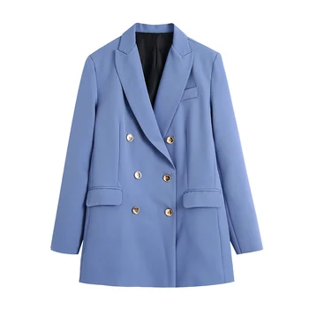 Moterų Rudenį 2021 Naujas Mados dvieiliai Mėlyna Temperamentas Kostiumas Striukė Streetwear Qn*