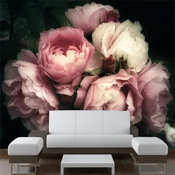 Romantiška Derliaus Gėlių Tapetai, 3D Gražus, Rožinės spalvos Rožių Žiedų ant Tamsaus Fono Tapetai, Freskos 3D Sienų Dokumentai Namų Dekoro