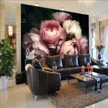 Romantiška Derliaus Gėlių Tapetai, 3D Gražus, Rožinės spalvos Rožių Žiedų ant Tamsaus Fono Tapetai, Freskos 3D Sienų Dokumentai Namų Dekoro Nuotrauka 2
