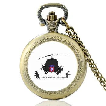 82nd Airborne Division Bronzos Spalvos Vintage Kvarco Kišeninio Laikrodžio Vyrai Moterys Stiklo Kupolas Žavesio Karoliai Pakabukas Valandų Laikrodis