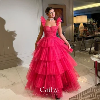 Cathy Rose Pink Multi-layer Prom Dreses Princesė Kamuolys Suknelė Promenadzie Suknelė Brangioji Vakarą Seksuali Suknelė be Rankovių Šalis Suknelė