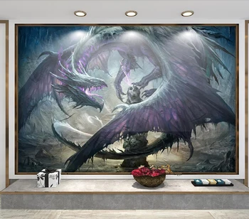 Individualizuotos fono paveikslėlį Ranka-dažytos black dragon skeletas akmens skiltyje fone sienų tapyba Nuotrauka 2