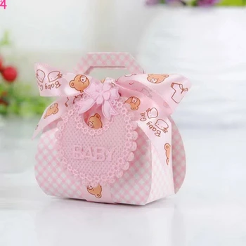 24pcs mėlyna rožinė saldainių dėžutė su bear juostelės ir kūdikių žymeklį berniukas, mergaitė, baby shower šalies naudai dėžės