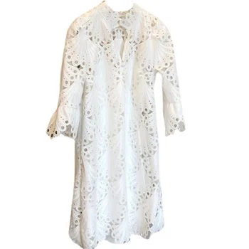 Naujas Baltos spalvos nėrinių suknelė moterims, elegantiškas Nėriniai, Siuvinėta Suknelė Nuotrauka 2