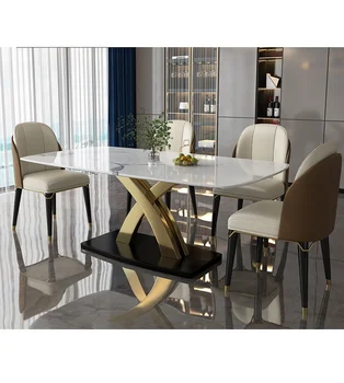Italijos šviesos prabangos stiliaus marmuro stalas ir kėdė derinys, stačiakampio formos pietų stalas kūrybos dizaineris valgomasis stalas lig