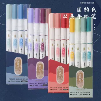 Kinų stiliaus žymėjimo įrankis nustatyti studentų žymekliai spalva dvigubo galvos rankomis dažyti pen vertus sąskaitą šepečiu minkštas galvos teptuku