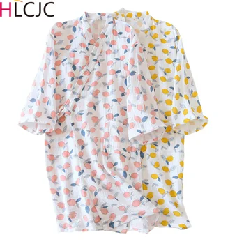 Moteriški Kimono Pižamą 100% Medvilnės Marlės, Krepo Moterų Apdaras Pavasarį Plonas Chalatai Megzti Spausdinimo Sleepwear Chalatai ilgomis Rankovėmis