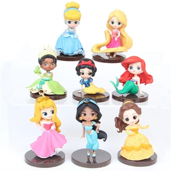 Disney Nauja princeses skaičius 8pcs PVC Q Posket pav Žaislai, Lėlės Jazminų Undinėlė Ariel 