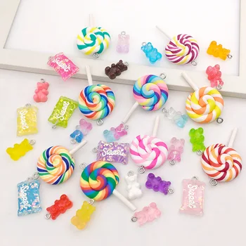 50pcs SUMAIŠYKITE Imitacija lollipop saldainiai dervos žavesio dėl auskarai puikus pakabučiai už key chain bag 
