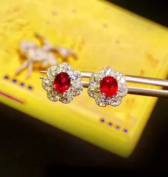 Mados raundo Sun flower natūralus raudonasis rubinas lašas auskarai Natūralus akmuo auskarai, 925 sidabras moterų vestuvių dovana, papuošalai Nuotrauka 2