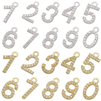 ZHUKOU 7x15mm Žalvario Kristalų 0-9 skaičių pakabukai arabiškais skaitmenimis pakabukas moterims 