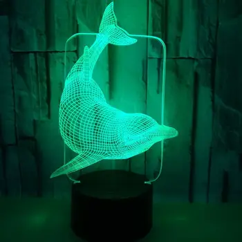 Gyvūnų Delfinų Septynių spalvų Matymo Stereo 3d Led Lempos Palaipsniui Akrilo Vizija Lempa 7 Spalva keičiasi Stalo Lempas