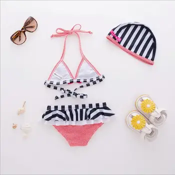 Zebra juostelė kūdikių maudymosi kostiumėliai, vasarinės diržas viršūnes+apatiniai+bžūp rinkiniai bamblys maudymosi kostiumai vaikams, maudymosi kostiumą, vaikų paplūdimys dangtis Nuotrauka 2