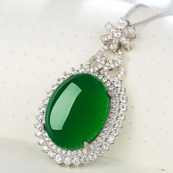 Prabanga green jade pakabukas karoliai moterų femme smaragdas akmuo cirkonis deimantu balto aukso, sidabro spalva, šaliai, papuošalai, dovana Nuotrauka 2