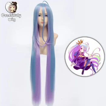 Ne žaidimas, ne gyvybės Shiro Anime Cosplay Perukas 100cm Mėlyna Violetinė Ombre Karščiui Atsparių Sintetinių Plaukų Perucas Moterų Cosplay Perukas