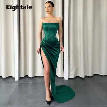 Eightale Smaragdas Žalia Vakaro Suknelės Stebėjimo Satino Undinė Arabų Promenadzie Suknelė 2022 Aukšto Pusėje Padalinta Šalis Suknelė 2022