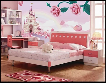 Custom papel DE parede infantil, rausvos rožės ir pilies sienų freskomis vaikų kambaryje sofa-lova, miegamojo audinio papel DE parede Nuotrauka 2