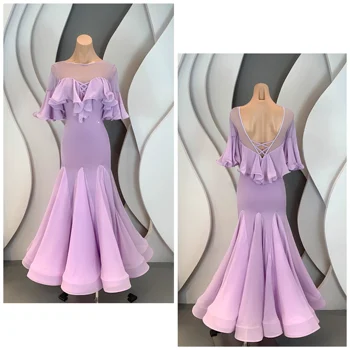 2022 Naujas Custom Pramoginių Šokių Konkurse Suknelė Violetinė Standartiniai Valsas Šokio Spektaklis Ilga Suknelė Tango Šokių Drabužius YS3999