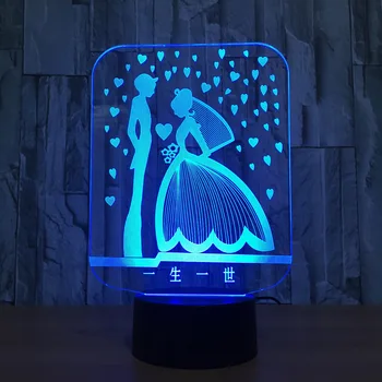 Nuotaka Ir Jaunikis 3D LED Lempos Spalvingas Romantišką 3D Naktį Šviesos Usb Lampara Vestuves Atmosfera Lempa, Kaip Meilužio Dovana