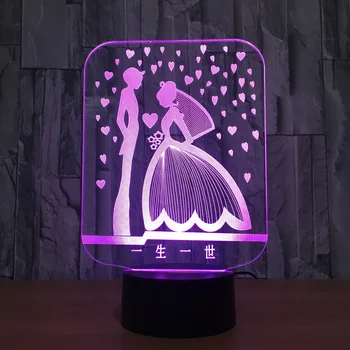 Nuotaka Ir Jaunikis 3D LED Lempos Spalvingas Romantišką 3D Naktį Šviesos Usb Lampara Vestuves Atmosfera Lempa, Kaip Meilužio Dovana Nuotrauka 2