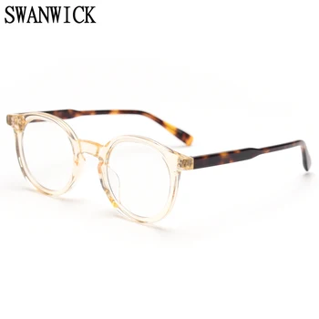 Swanwick retro acetatas apvalių akinių rėmeliai vyrų kovos su mėlyna šviesa, optiniai akiniai moterų akiniai geltona leopard juodas priedai