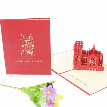 10vnt Notre Dame De Paris 3D trimatis Kūrybiškumą Lazerio Tuščiaviduriai Architektūros Popieriaus Drožyba Sveikinimo atvirukas Nuotrauka 2