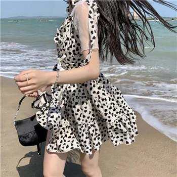 Suknelė Rinkiniai Moterims Vasaros Mados Naujų Laisvalaikio Elegantiškas prancūzų Stilius Saldus Spausdinti Prarasti Nėrinių Atostogų V-kaklo Tvarstis Koledžo Moterų Nuotrauka 2