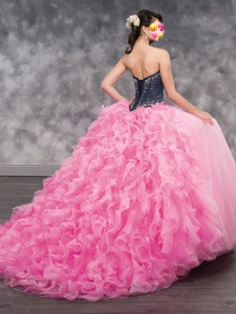 Saldus 16 Rožinė Princesė Quinceanera Suknelės Traukinio Nuimamas Oficialus Konkurso Kamuolys Suknelė Mergaitėms Vestidos De Anos skraiste krantas