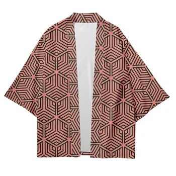 2022 Naujas Plius Dydis Mados Geometrinių Raštų Paplūdimio Japonų Stiliaus Kimono Streetwear Vyrų, Moterų Megztinis Haori Yukata Viršūnes Skraiste 