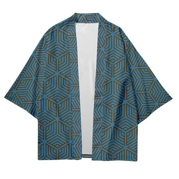 2022 Naujas Plius Dydis Mados Geometrinių Raštų Paplūdimio Japonų Stiliaus Kimono Streetwear Vyrų, Moterų Megztinis Haori Yukata Viršūnes Skraiste  Nuotrauka 2