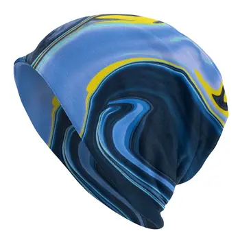 Retro Watercolour Mėlyna Skysčio Bžūp Kietas Gatvės Skullies Beanies Skrybėlės Unisex Moterų Šiltas Šilumos Elastinga Variklio Dangčio Mezgimo Skrybėlės