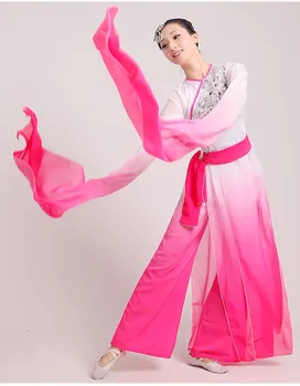 Kinijos liaudies rašalas vandens rankovėmis šokio kostiumai Klasikinė ilgomis rankovėmis, ventiliatorius, Poezijos, pasakų apranga etapo veiklos