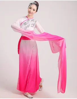Kinijos liaudies rašalas vandens rankovėmis šokio kostiumai Klasikinė ilgomis rankovėmis, ventiliatorius, Poezijos, pasakų apranga etapo veiklos Nuotrauka 2
