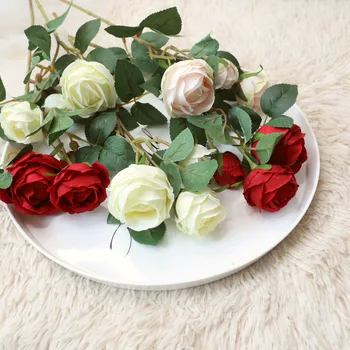 10vnt Modeliavimas 3 Vadovai Rožės Pumpuras Puokštė Dirbtinės Gėlės, Vestuvių Gėlių Sienos Fone Namų Puošybai Netikrą Rožių Vainikas