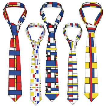 Kaklaraištis Vyrams Pop Art Mondrian Moder Blokai Poliesteris Šilko 8cm Minimalistinė De Stijl Mens Necktie Vestuvių Cravate Atostogų Kostiumas