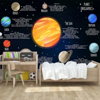 Custom 3D Animaciją Sienų Tapetai Šiuolaikinių Saulės Sistema, Žemė Planeta Visatoje, Vaikų Kambario Foną Sienų Tapybos 3D Namų Dekoro Nuotrauka 2