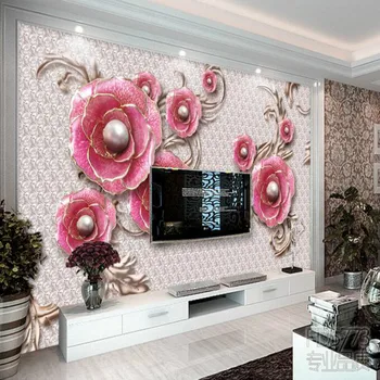 Pritaikymas Tapetai, 3D ekrano Užsklanda 3d Sienos Tapetai Freskomis Foto Šilko už Kambarį Prabangus Rožių Papuošalai Gėlių TV