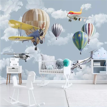 beibehang Tapetai užsakymą freskos Šiaurės minimalistinę rankų darbo dažytos animacinių filmų lėktuvo balionas vaikai kambario dekoro fone Nuotrauka 2