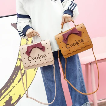 Kawaii Lolita Mažų Šviežių Slapukus Siuvinėjimo Crossbody maišelį Harajuku Mergina Saldus Lankas Rankinėje Pečių Maišą Rausva, Chaki Uniforma Krepšys