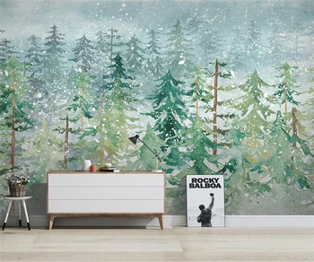 3d tapetai Šiaurės rankomis dažyti pušyne, abstrakčiai miškai akvarelė miegamasis TV fono sienos 3d tapetai