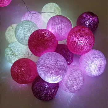 Fuksija-rožinė tonas medvilnės kamuolys string pasakų žibintai , maitinami 3AA baterijos, buveinės šalies kiemo vestuvių dekoras