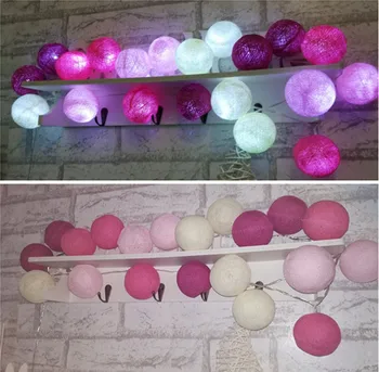 Fuksija-rožinė tonas medvilnės kamuolys string pasakų žibintai , maitinami 3AA baterijos, buveinės šalies kiemo vestuvių dekoras Nuotrauka 2