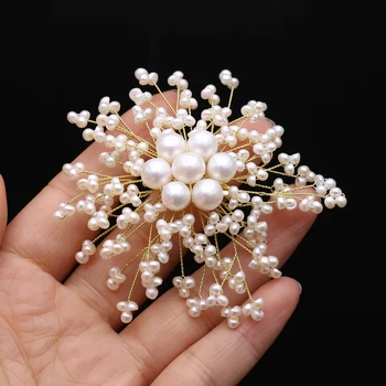Mados Natūralių Gėlavandenių Perlų Sagė Puokštė Broochpins Elegantiškas Blizga AAA Gėlių Segė Pin Moterims, Papuošalai, Dovana 80x80mm