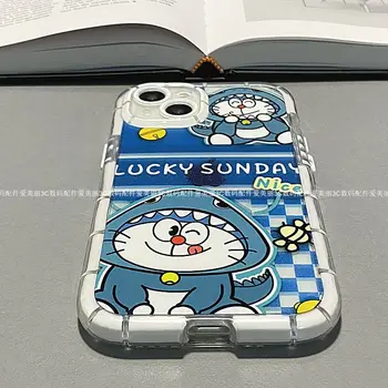 Doraemon baltos Šviesos prabanga telefono dėklas skirtas iPhone 11 12 Pro XR XS Max X 7 8 Plius 13 švyti Skaidrus, rubisafe
