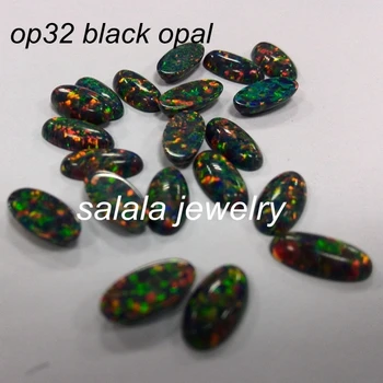 100vnt/aikštelė, Nemokamas Pristatymas didmeninė 6x12mm sintetinių Ovalo Cabochon opal gaisro juodas Opalas akmuo Nuotrauka 2