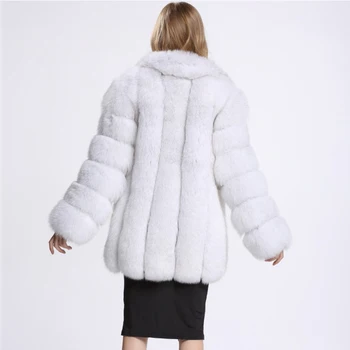 2022 m. Žiemos Moterys Dirbtiniais Fox Fur Coat Ilgai Mados Moterų ilgomis Rankovėmis Pasukite Žemyn Apykaklės Šiltas Pūkuotas Kailio Striukė Striukės Moterims Nuotrauka 2
