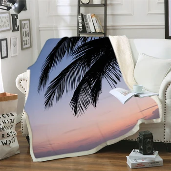 Palmių Gobtuvu Antklodė Suaugusiems Atogrąžų Sherpa Antklodė Miami Beach Sunset Nešiojami Antklodė 3D Antklodė
