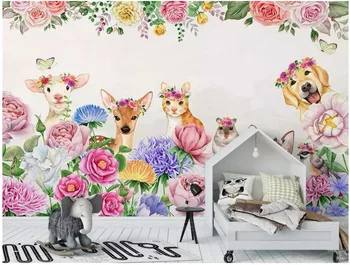 WDBH pasirinktinius nuotraukų 3d tapetai ant sienos, Ranka tempti gėlių rose gyvūnų Fono sienos 3d sienų freskomis tapetų sienos, 3 d