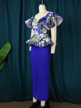 Mados Spausdinti Afrikos Aukšto Juosmens Suknelė Moterims, Elegantiška Ponia Vakare Šalis Suknelės Plius Dydžio Afrikos Drabužiai, Laisvalaikio Apranga Nuotrauka 2
