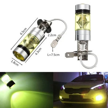 2VNT Geltoni LED Žibintų Lemputės H3 Didelė Galia 100W 2828 Automobilio Rūko Lemputės, Automobilių Žibintai